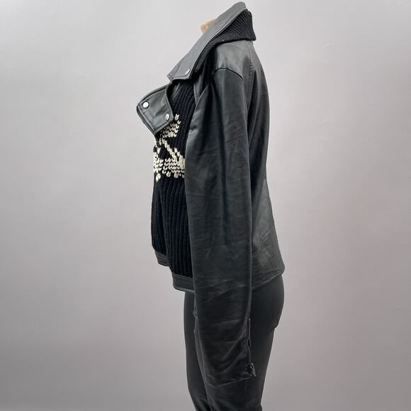 ett:twa by Anthropologie Sweater Trimmed Faux Leather Jacket Black Women's Large - Picture 8 of 15